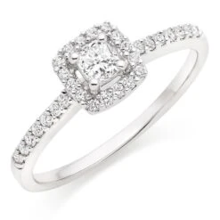 18ct White Gold Diamond Cushion Cut Halo Ring