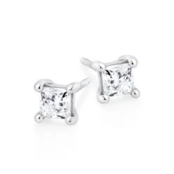 18ct White Gold Diamond Princess Cut Stud Earrings