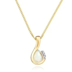 9ct Gold Diamond Opal Pear Pendant
