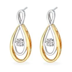 9ct Gold And White Gold Diamond Drop Earrings