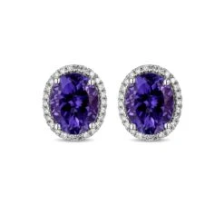 9ct White Gold Diamond Amethyst Stud Earrings