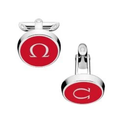 OMEGA Mania Stainless Steel And Red Lacquer Cufflinks